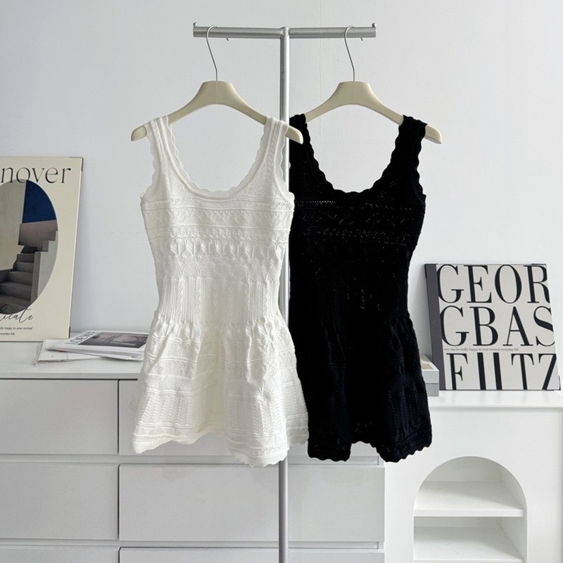 Babymonster Ahyeon inspired White Lace Knit Sleeveless Dress