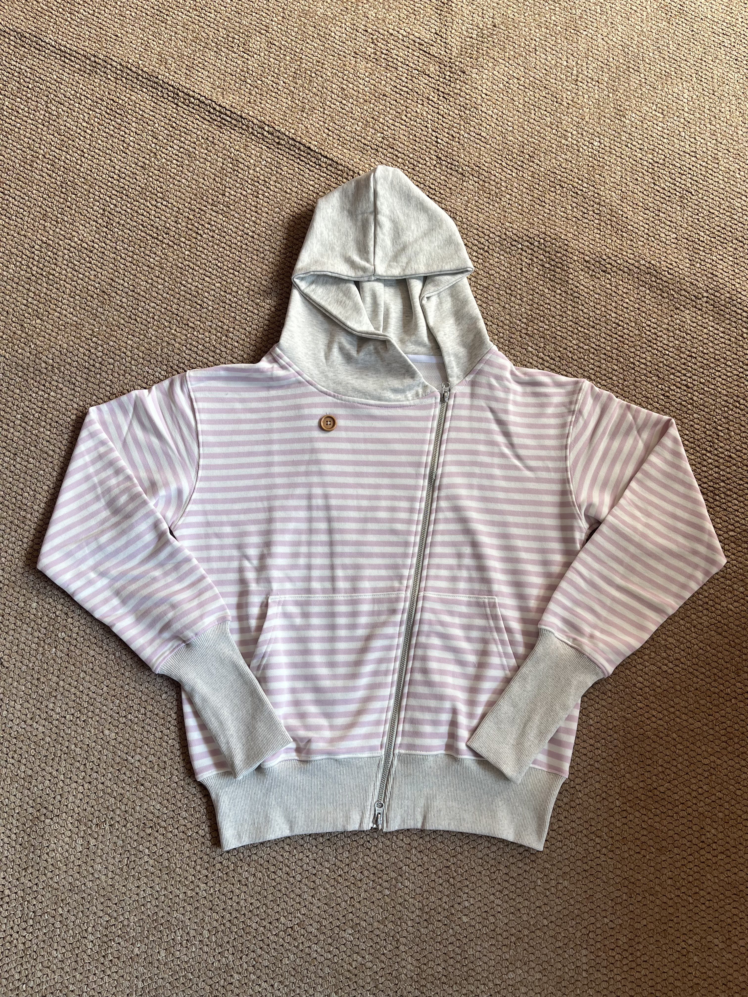 ILLIT Moka Inspired Asymmetric Zip Striped Hooded Sweatshirt Jacket