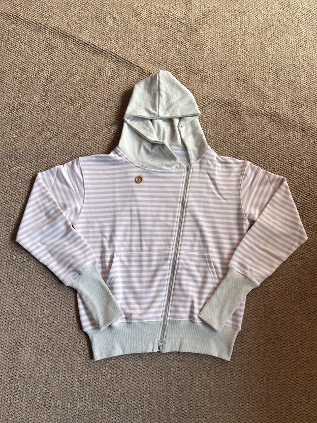 ILLIT Moka Inspired Asymmetric Zip Striped Hooded Sweatshirt Jacket