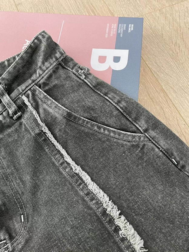 Aespa Ningning Inspired Washed Distressed Raw-Edge Patchwork Pants