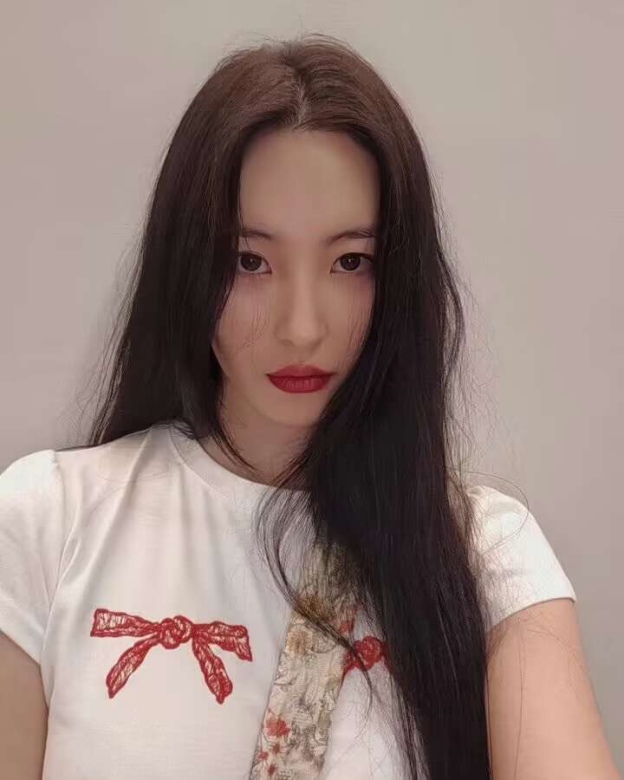 Sunmi & IVE Rei Inspired Red Bow Embroidered Tee