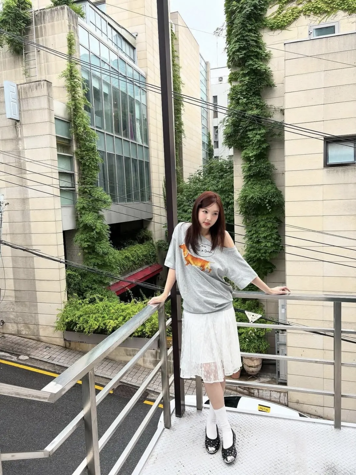 TWICE Nayeon Inspired Off Shoulder Dachshund Graphic Tee