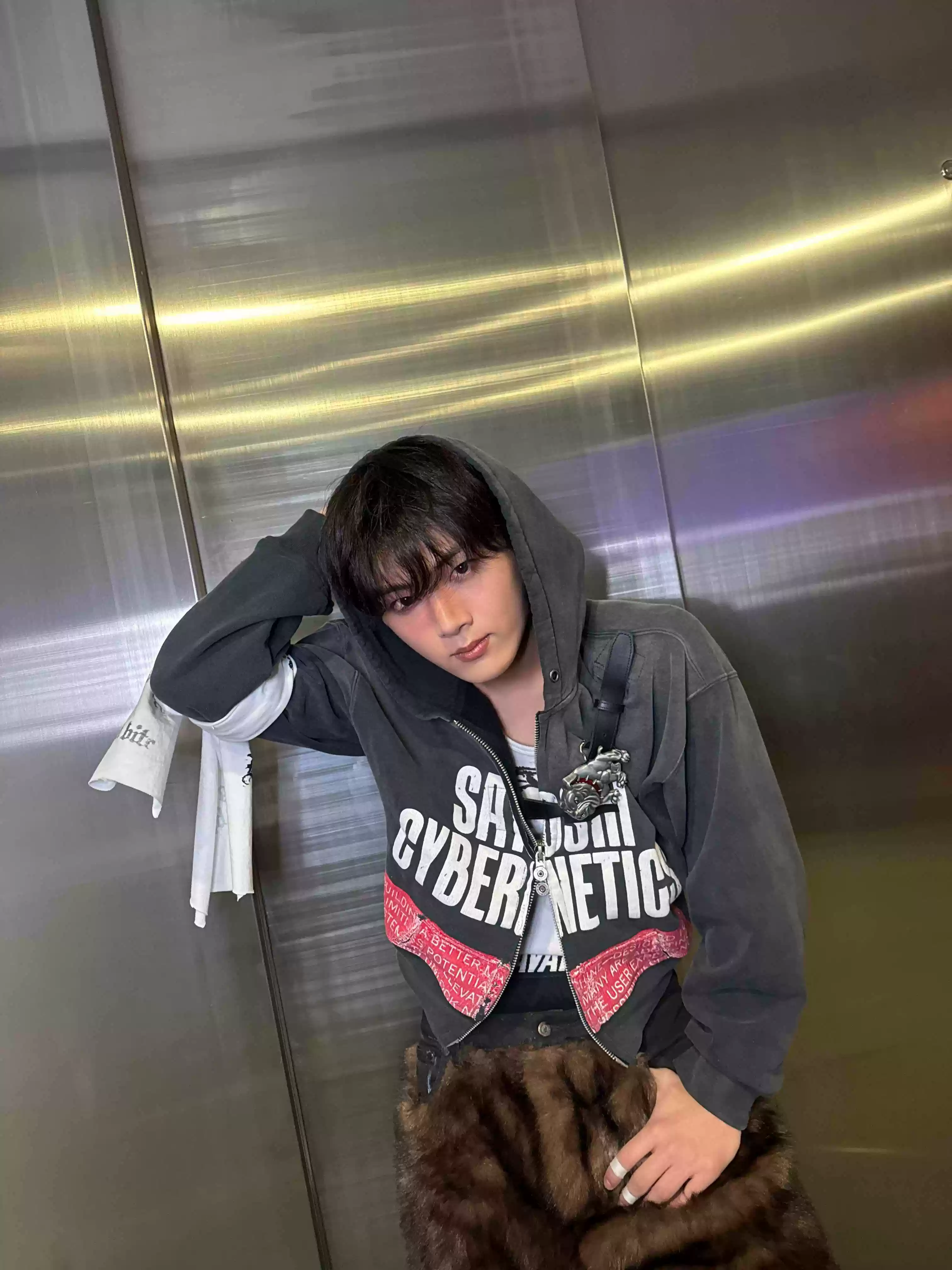 Enhypen Jay Inspired Satoshi Cybernetics Washed Black Zip Up Hoodie 