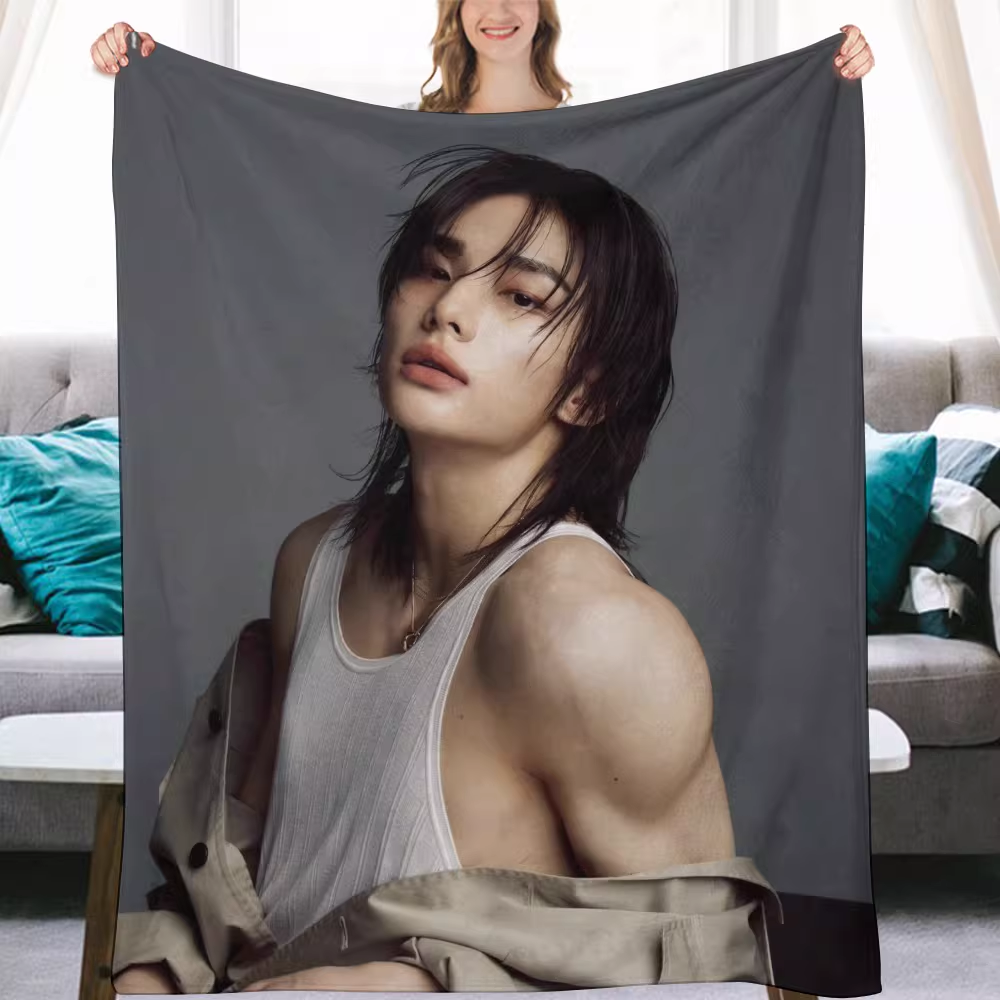 Stray kids Hyunjin Fanmade Flanne Blanket - Kpop Concert Fan Blanket-Straykids