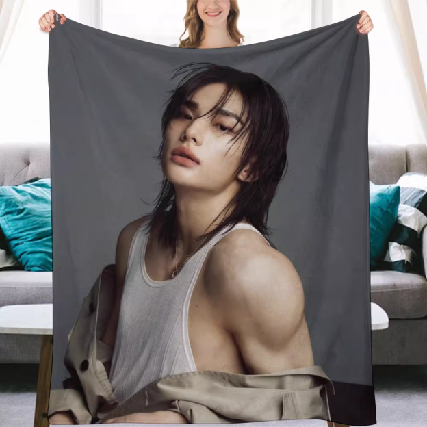 Stray kids Hyunjin Fanmade Flanne Blanket - Kpop Concert Fan Blanket-Straykids