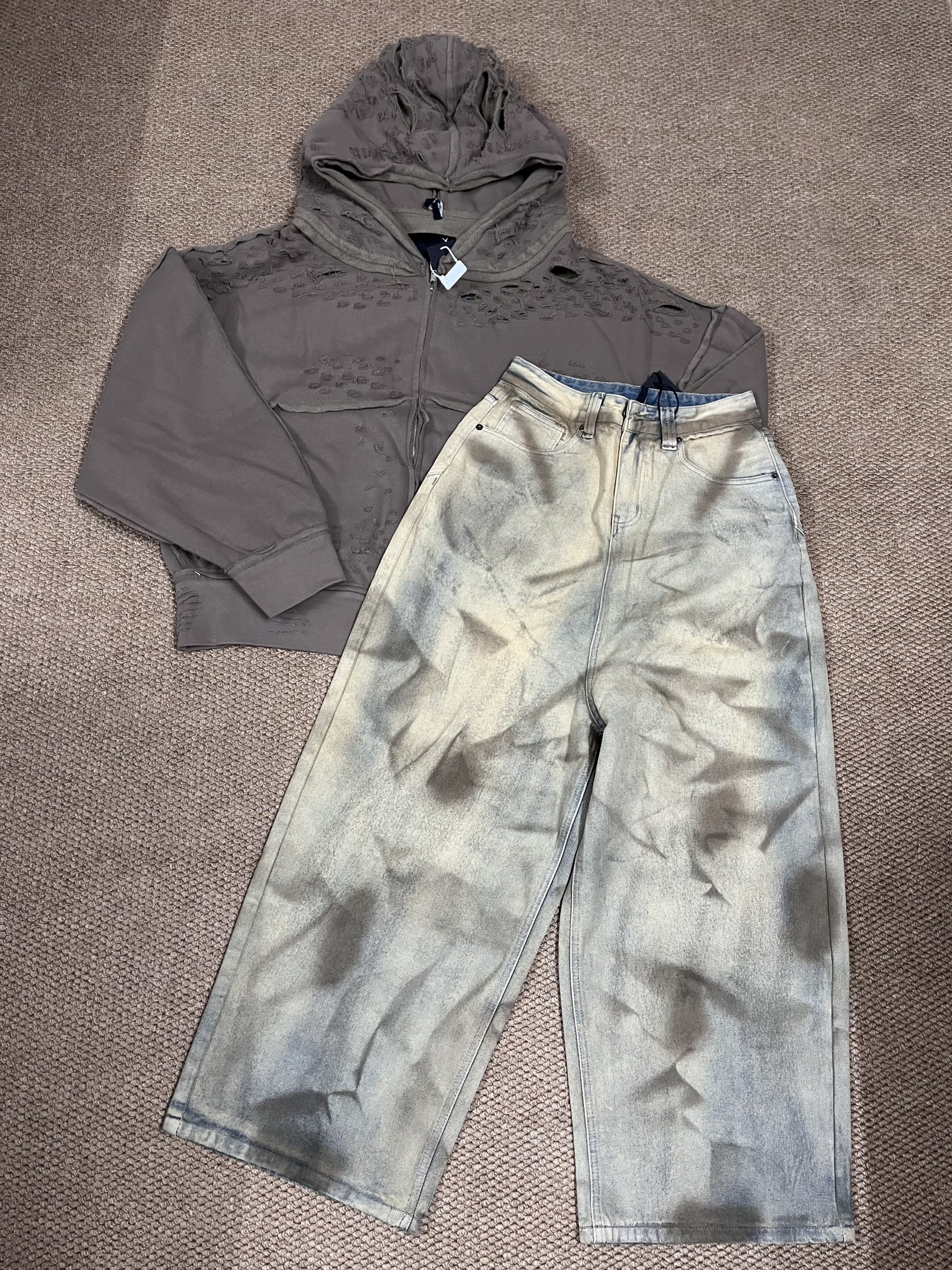 Blackpink Rose Inspired Heavy Distressed Destroyed Zip-Up Hoodie