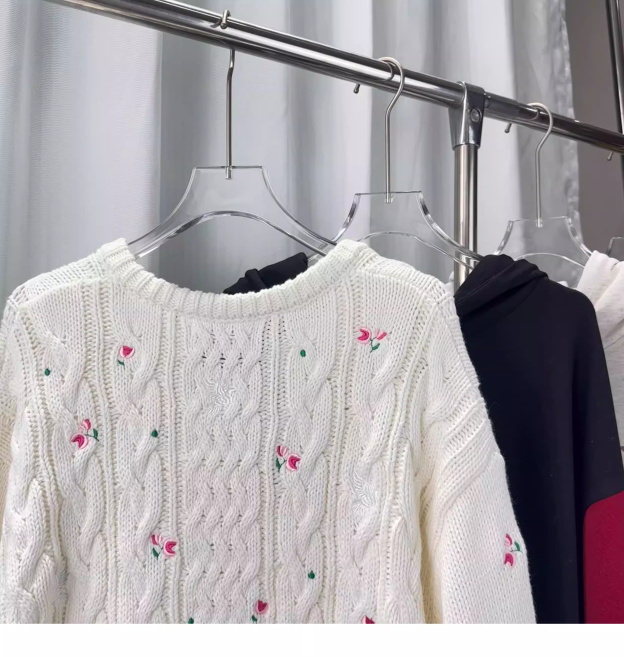 Seventeen Mingyu Inspired Floral Embroidery Cable Knit Sweater