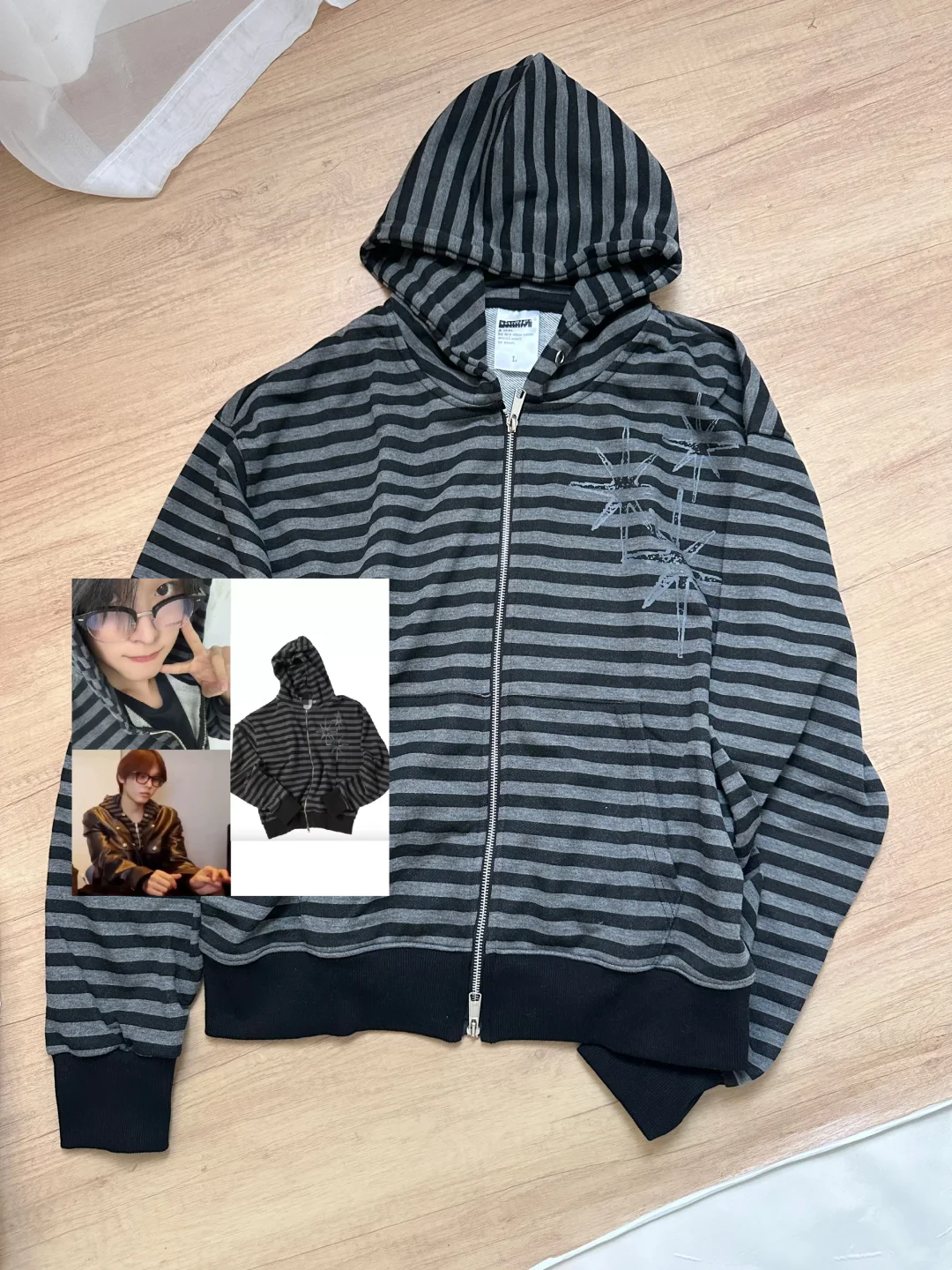 NCT WISH Riku&ZB1 ZhangHao Inspired Y2K Light Gothic Striped Zip-up Hoodie 