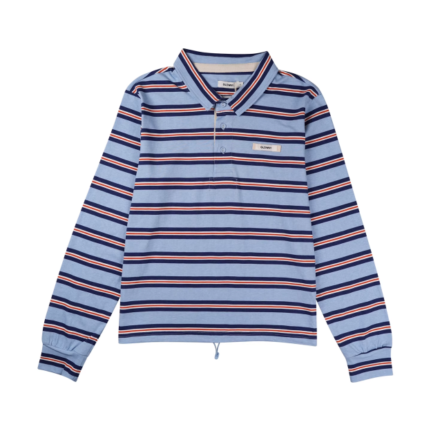 IVE Yujin&Red Velvet Joy Inspired Striped Color-Block Polo Collar Long Sleeve T-Shirt