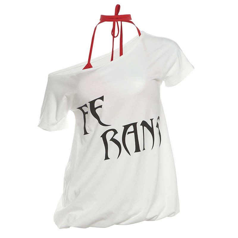 Halter Bandeau One Shoulder Short Sleeve T-shirt-Straykids concert outfitidea for STAY