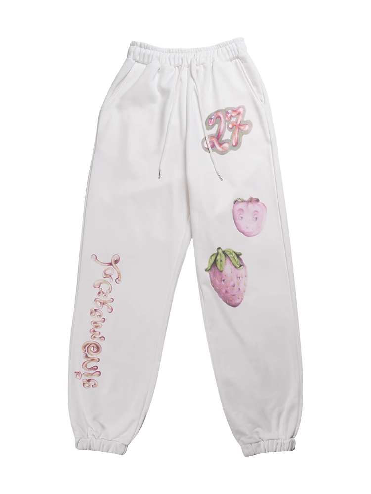 Blackpink Jennie&Aespa Ningning Winter Strawberry Zip-up Sweatshirt Sweatpants Set