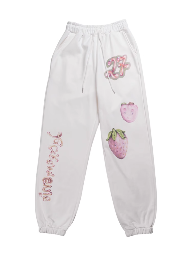 Blackpink Jennie&Aespa Ningning Winter Strawberry Zip-up Sweatshirt Sweatpants Set