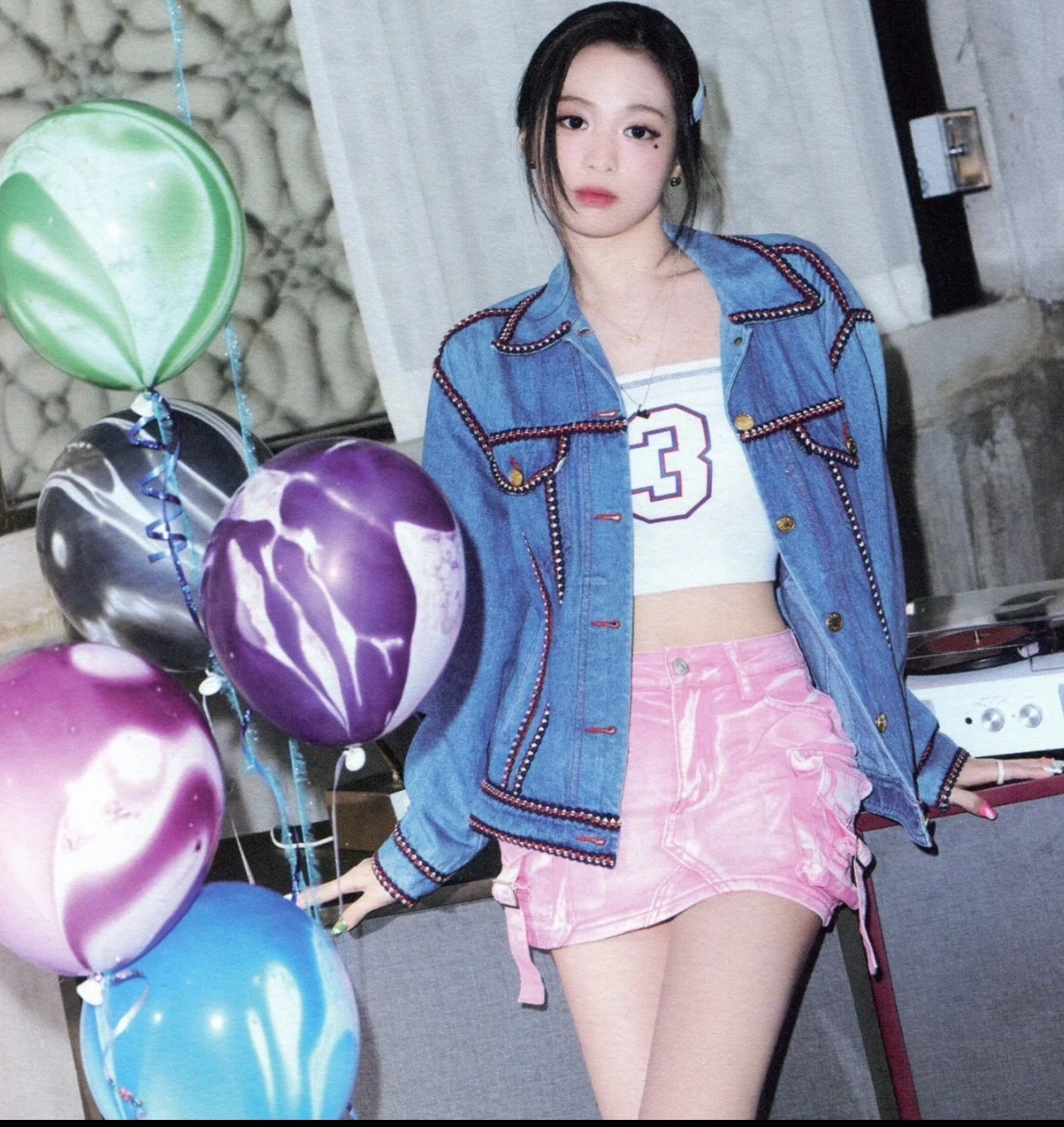 Babymonster Ahyeon Pink Utility Denim Skirt 