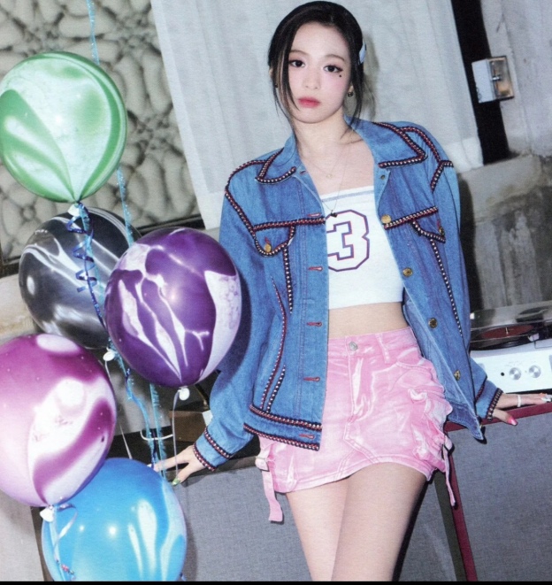 Babymonster Ahyeon Pink Utility Denim Skirt 