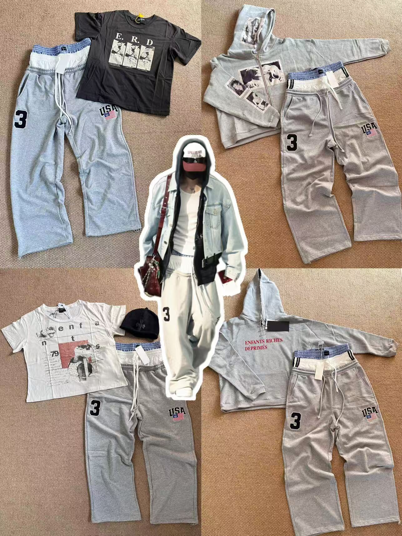 Enhypen Niki Inspired Drawstring Fake Three-Waist Paneled Sweatpants pants-NI-KI