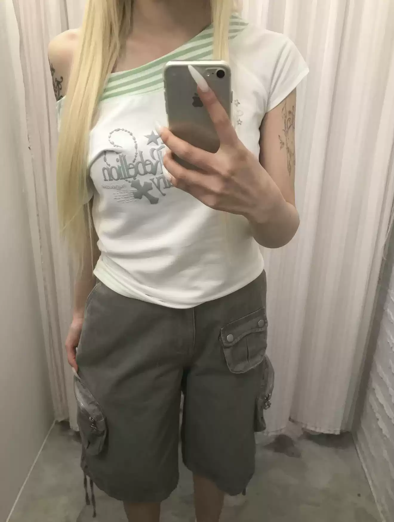 NCT WISH Sakuya Inspired Grey Washed Multi Pocket Cargo Bermuda Shorts