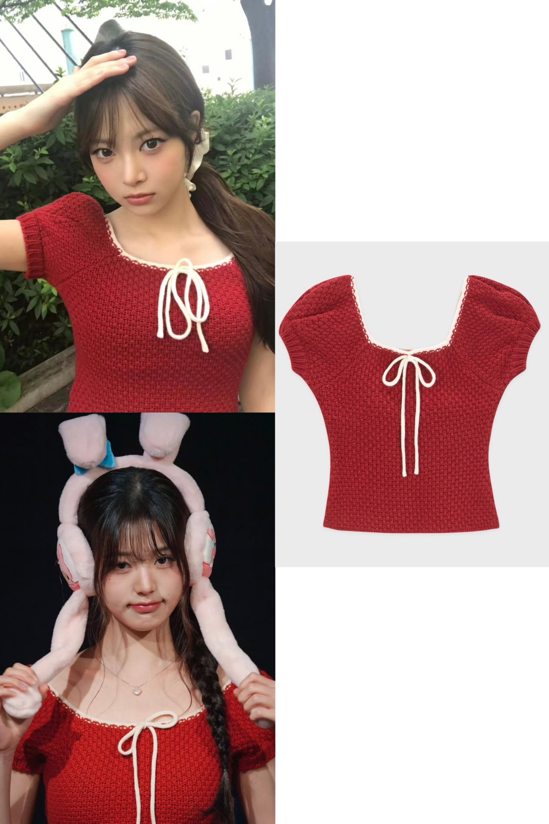 IVE Wonyoung & LE SSERAFIM Eunchae Inspired Red Knit Top