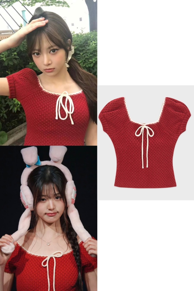 IVE Wonyoung & LE SSERAFIM Eunchae Inspired Red Knit Top