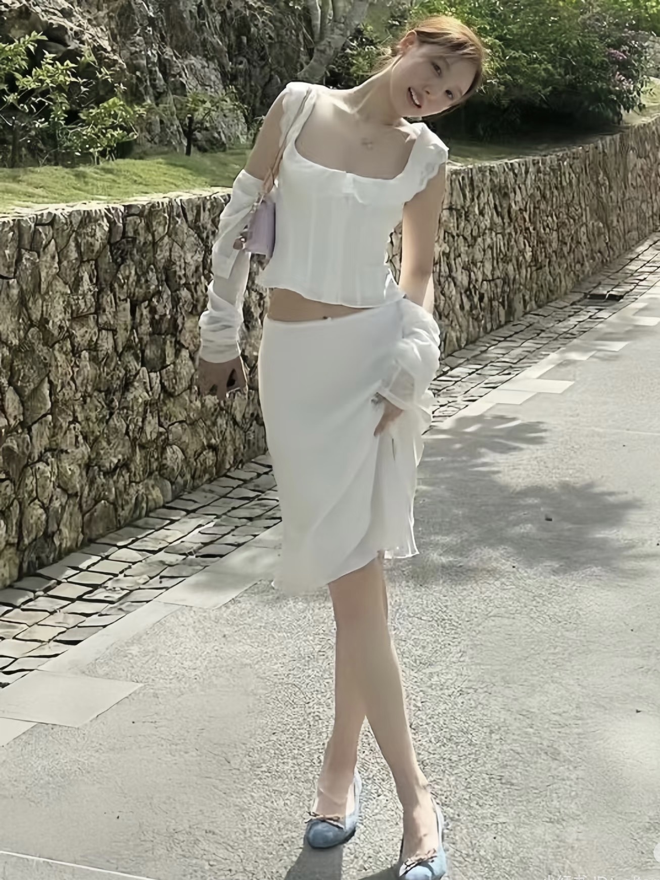 Lace Camisole Vest Low Waist Fishtail Half Skirt Set-Twice Nayeon