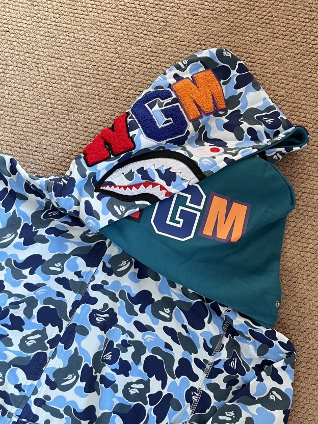 Enhypen Sunoo&ZB1 Yujin&Louis Inspired BAPE Blue Camo Shark Full Zip Hoodie 
