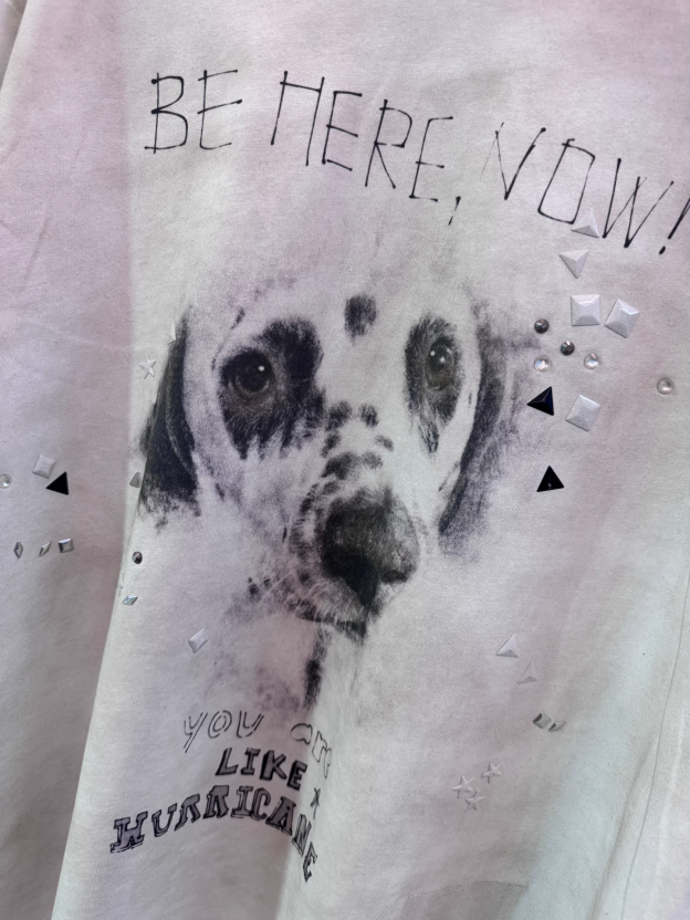 Cortis Martin Inspired Dalmatian Print Distressed Long Sleeve Tee