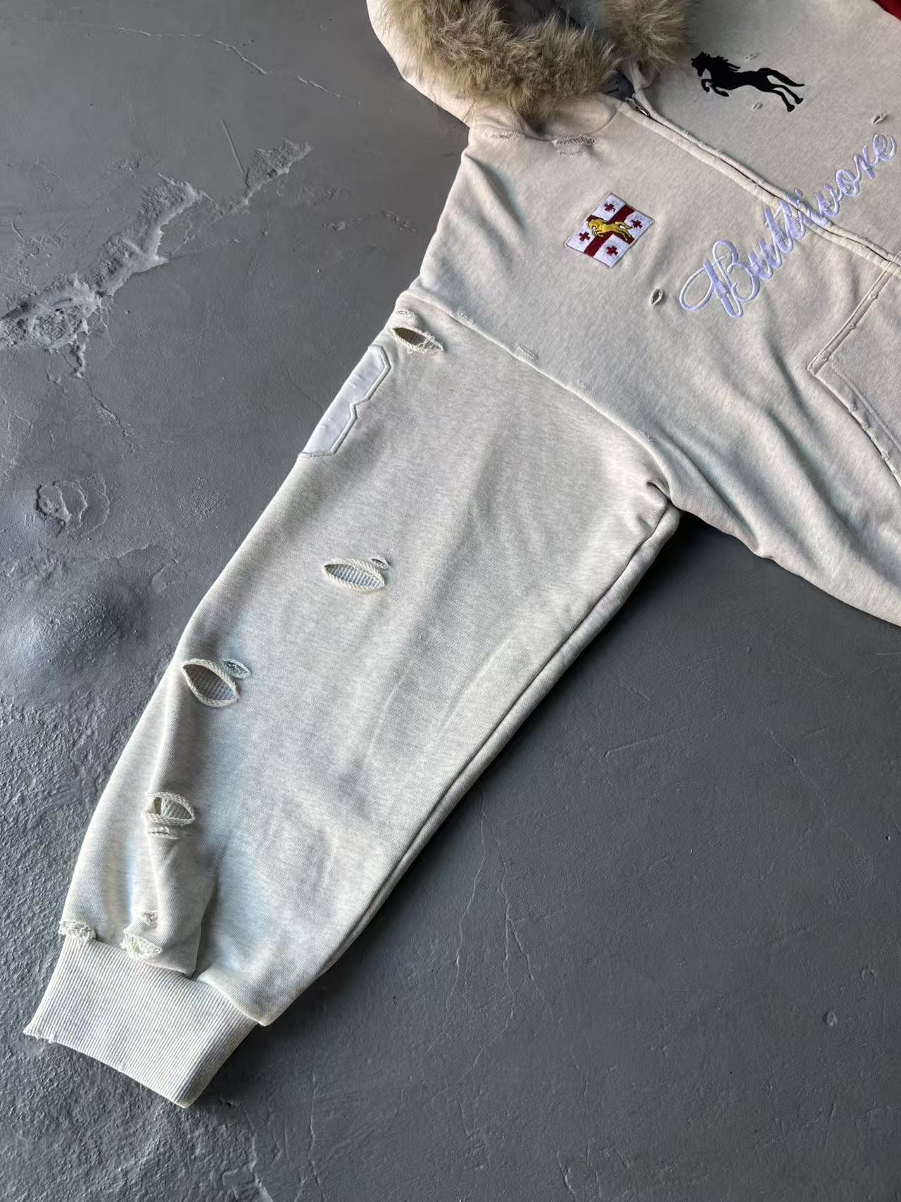 Aespa Ningning Inspired Fur Collar Horse Embroidered Zip-Up Hoodie