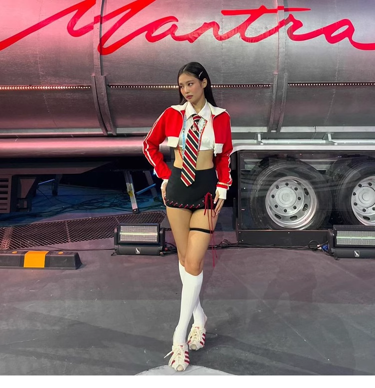 Colorblocked Jacket Bow Tie Shirt Short Skirt Set-Blackpink Jennie