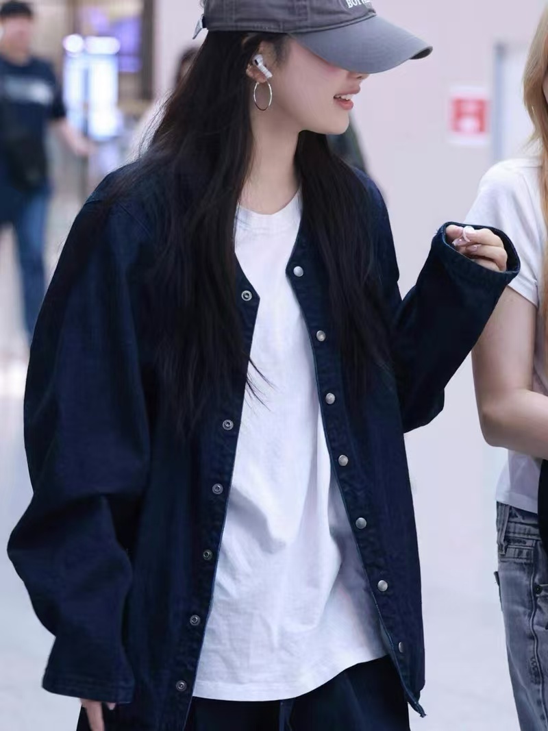 Deep blue vintage denim jacket-Aespa Ningning