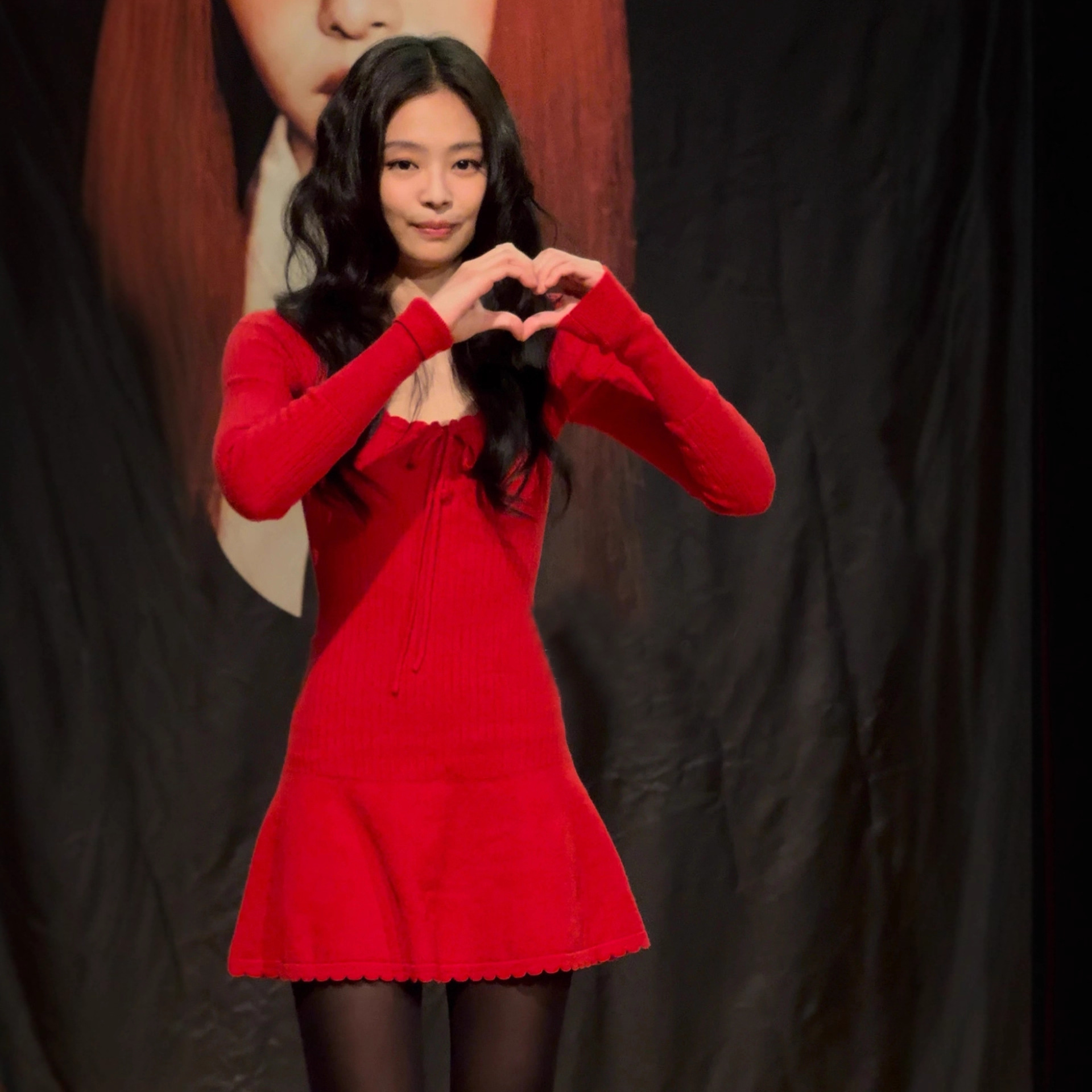 Blackpink Jennie Inspired Square Neck Red Knit Dress
