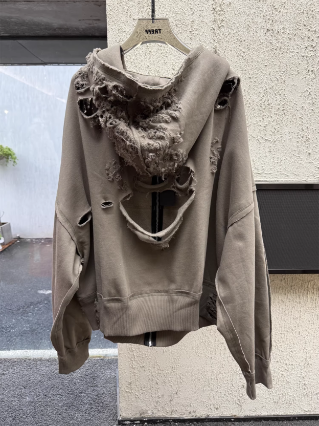 Blackpink Rose Inspired Heavy Distressed Destroyed Zip-Up Hoodie