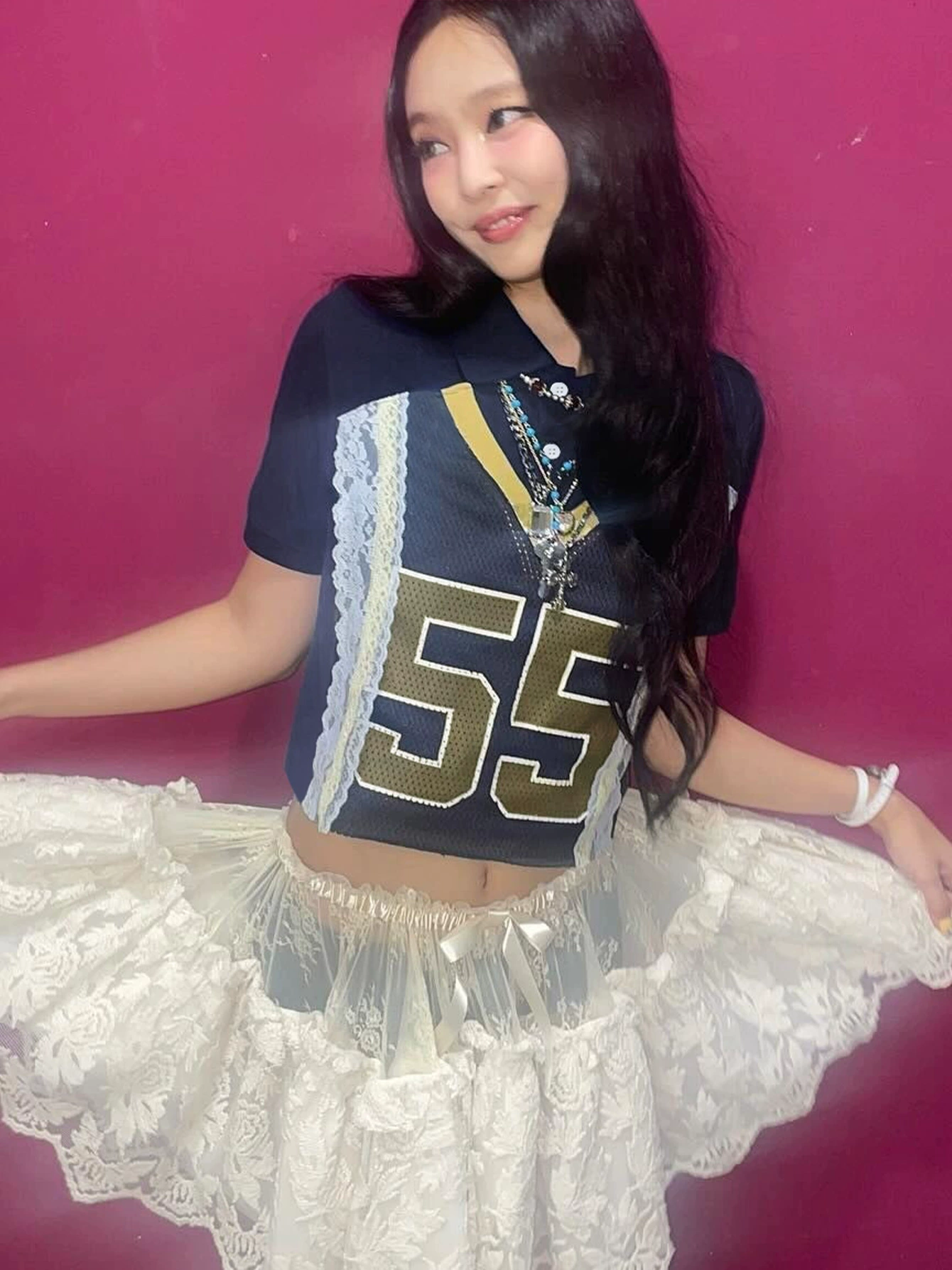 Patchwork Printed Short Sleeve T-Shirt-Blackpink Jennie