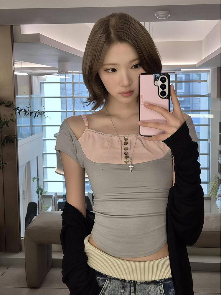 Hearts2hearts Jiwoo Inspired Two Tone Ruched Off Shoulder Tee