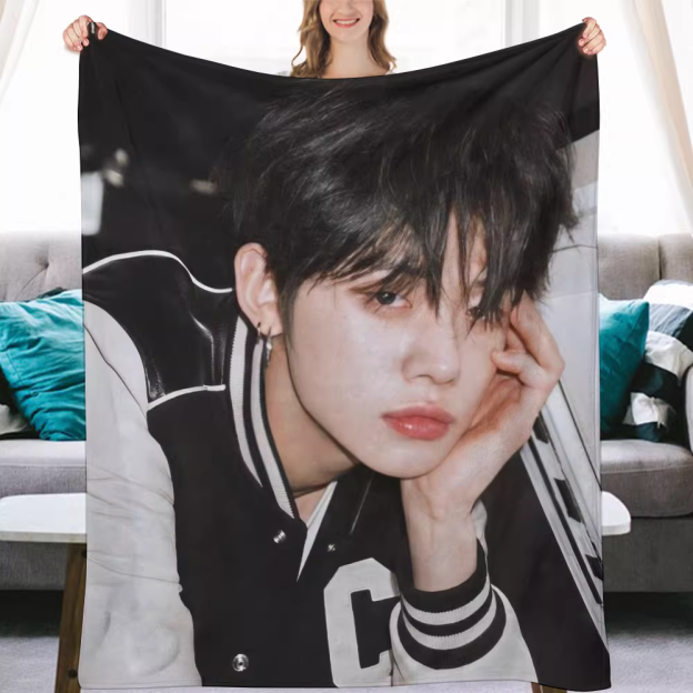TXT Yeonjun Leeknow Fanmade Flanne Blanket - Kpop Concert Fan Blanket-Straykids