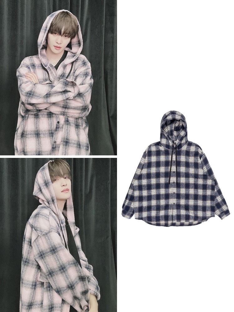 Stray kids Leeknow & Wayv YangYang inspired plaid Hooded Shirt