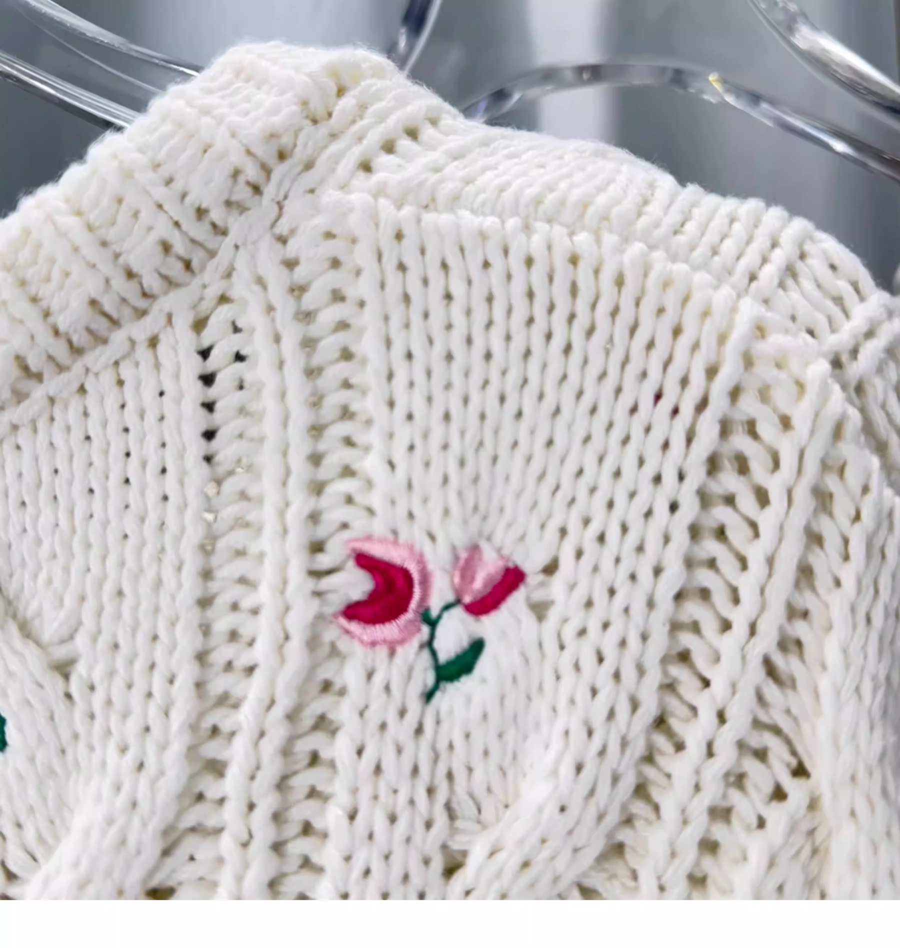Seventeen Mingyu Inspired Floral Embroidery Cable Knit Sweater