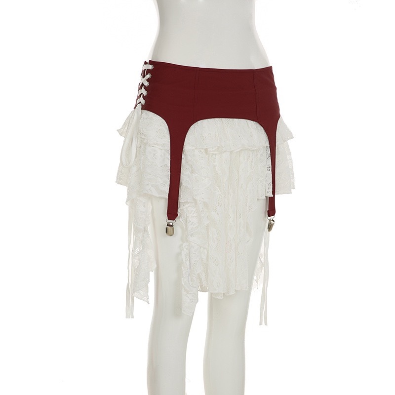 Jennie Coachella Inspired Red Croc-Embossed Top & Lace Skirt Set