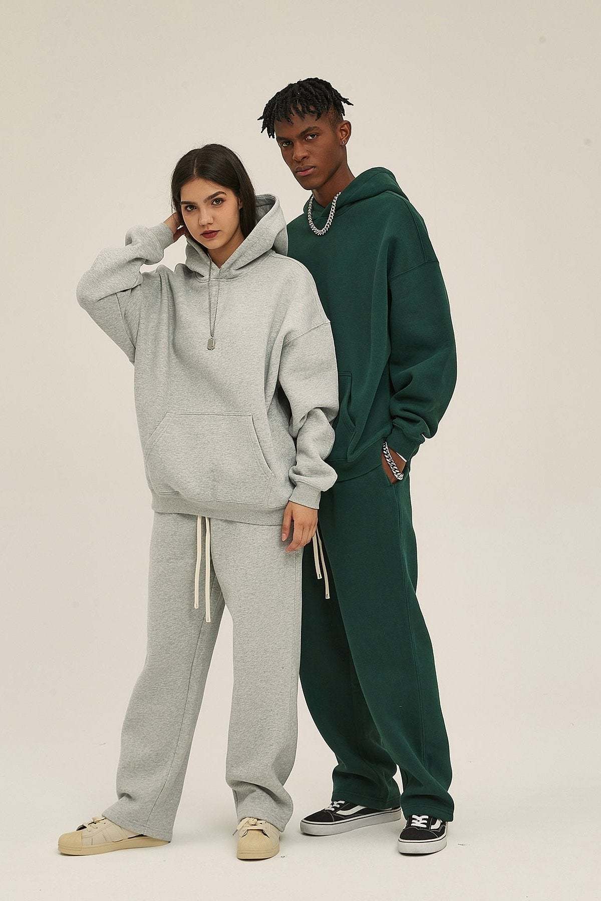 Gray&Green-Oversized hoodie sets