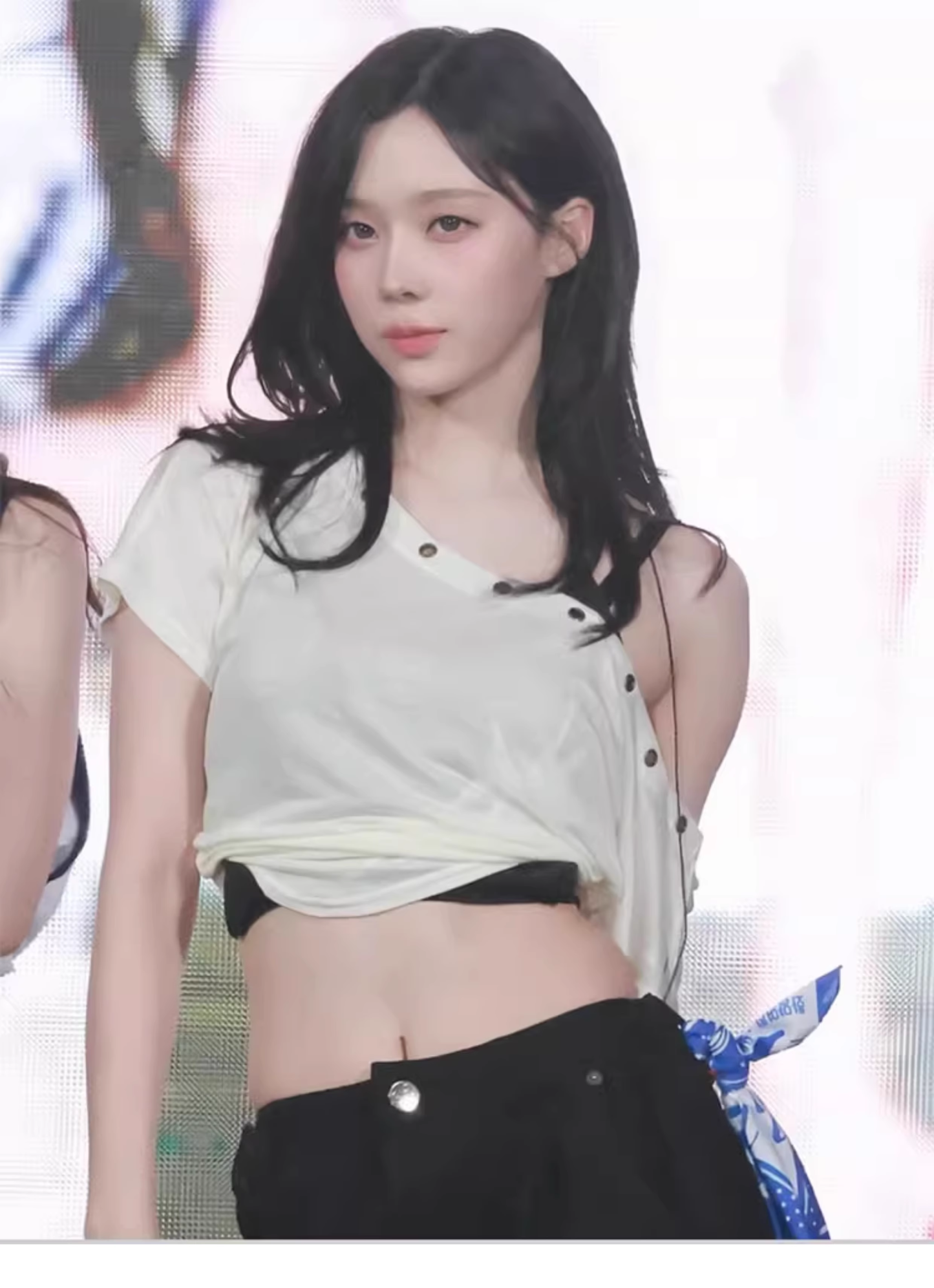 Aespa Winter Inspired Asymmetric Off-Shoulder Tee & Cargo Pants Set