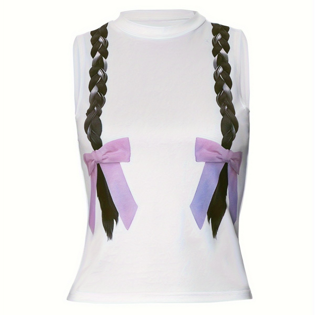 Lesserafim Chaewon Braids Print Sleeveless Crop Top