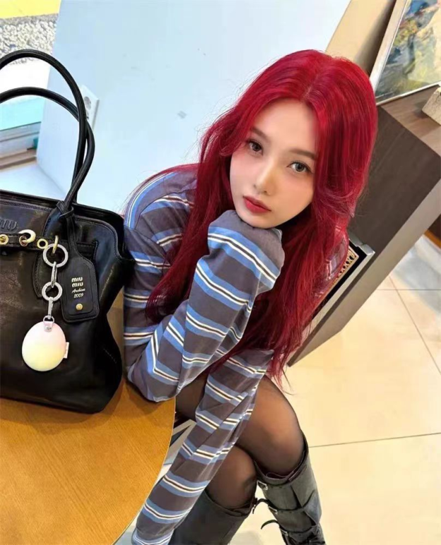 IVE Yujin&Red Velvet Joy Inspired Striped Color-Block Polo Collar Long Sleeve T-Shirt