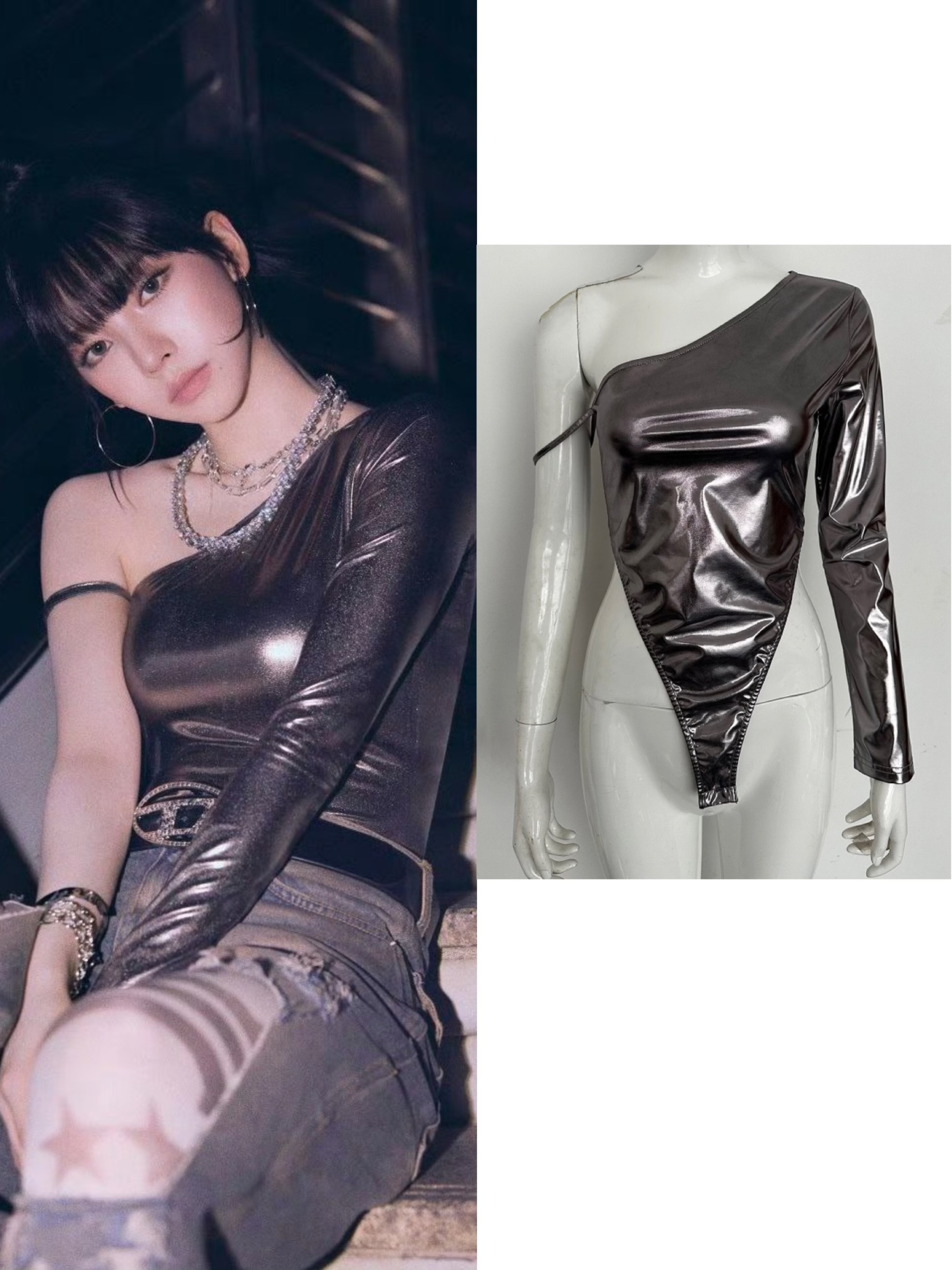 Aespa Inspired Silver Crop Top - Supernova Stage Outfit