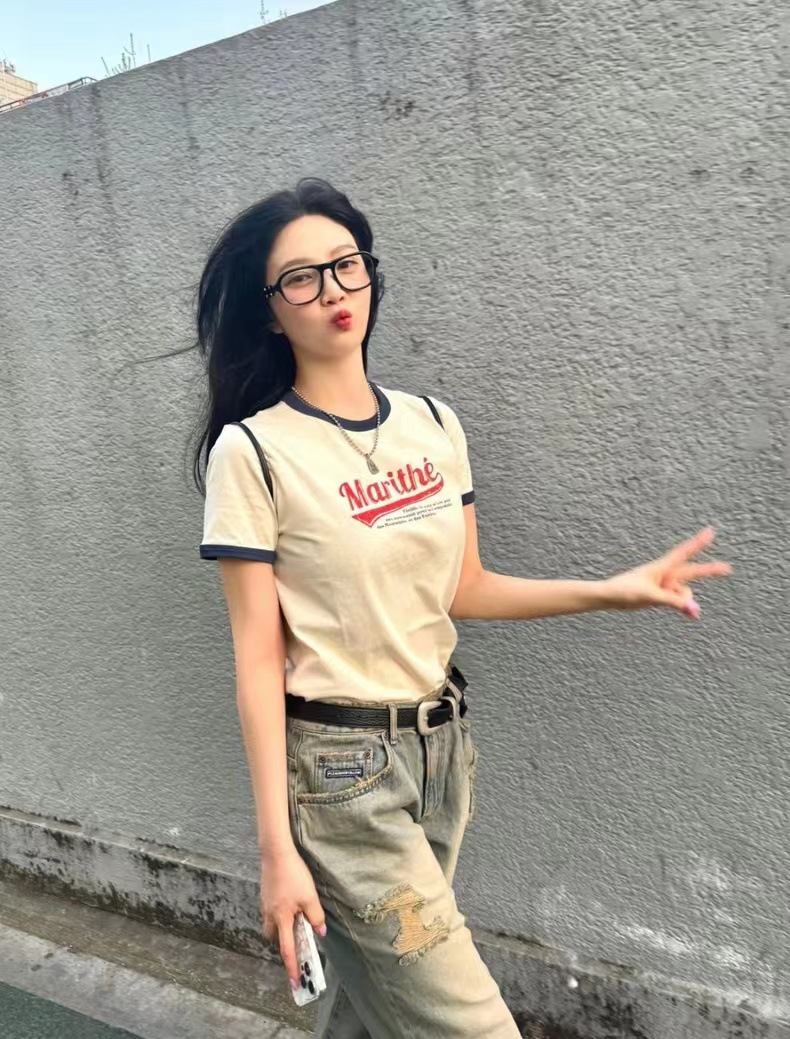 Red Velvet JOY Inspired Vintage Letter Print Short Sleeve Tee