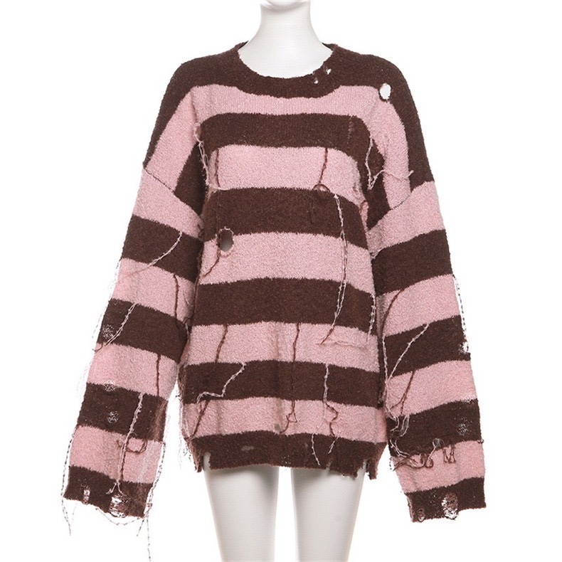 Aespa Karina Inspired Pink-Brown Striped Sweater
