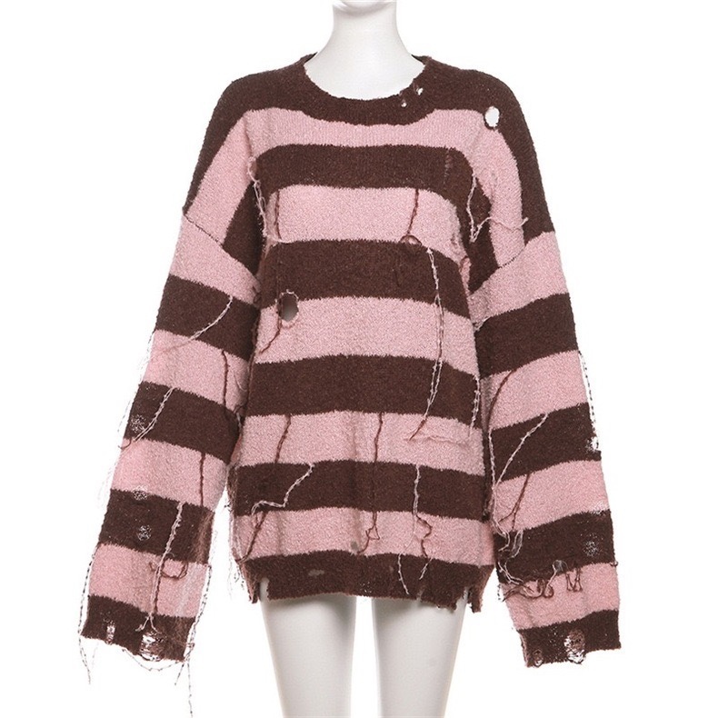 Aespa Karina Inspired Pink-Brown Striped Sweater