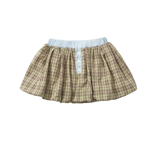 Clashing Color Elastic Waist Bubble Shorts Skirt-Blackpink Jennie