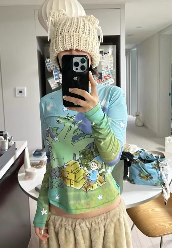 Illit Moka Inspired Dinosaur Cartoon Long Sleeve Top