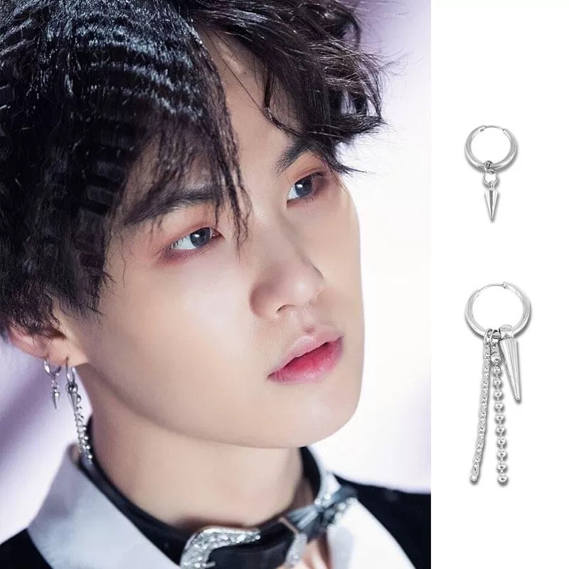 BTS SUGA Inspired Long Multi-Chain Triangle Earrings