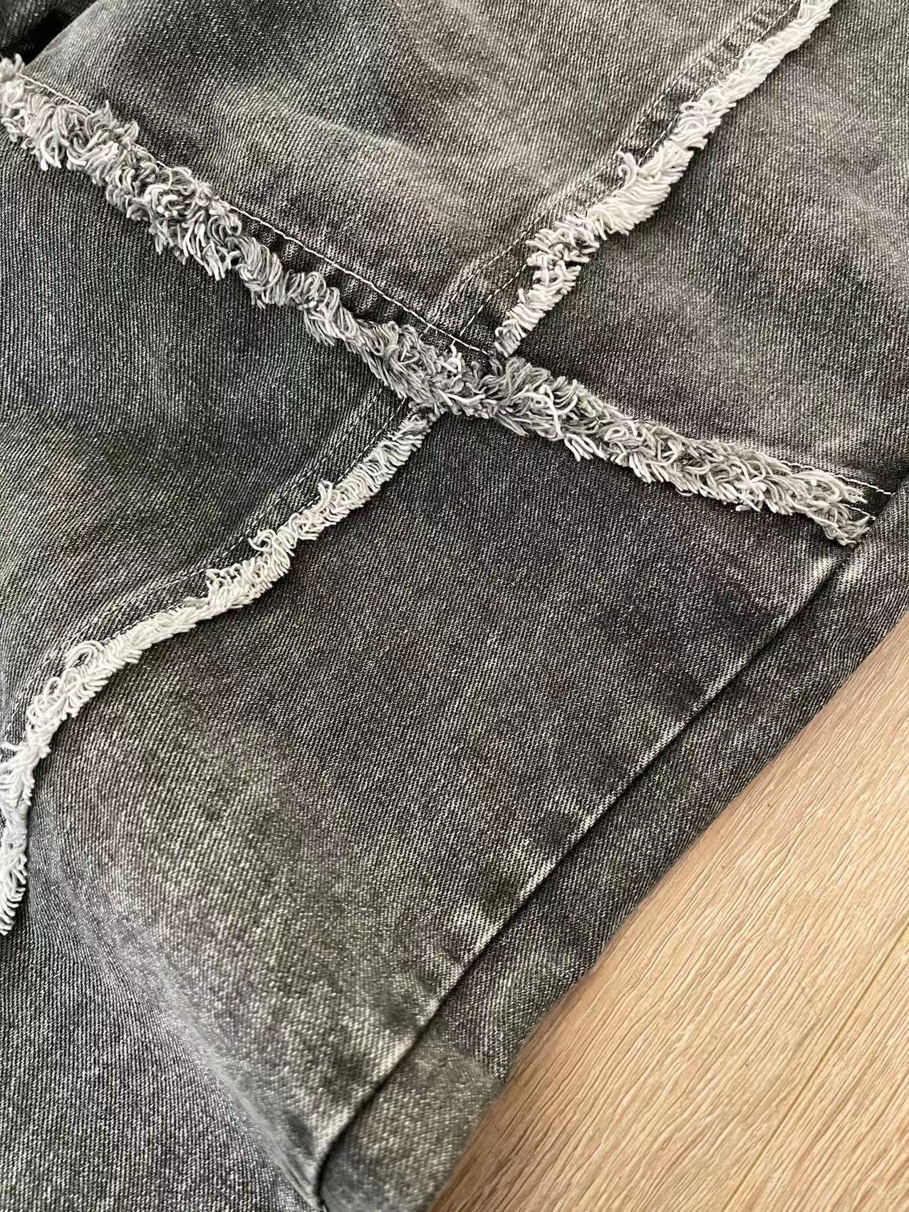 Aespa Ningning Inspired Washed Distressed Raw-Edge Patchwork Pants