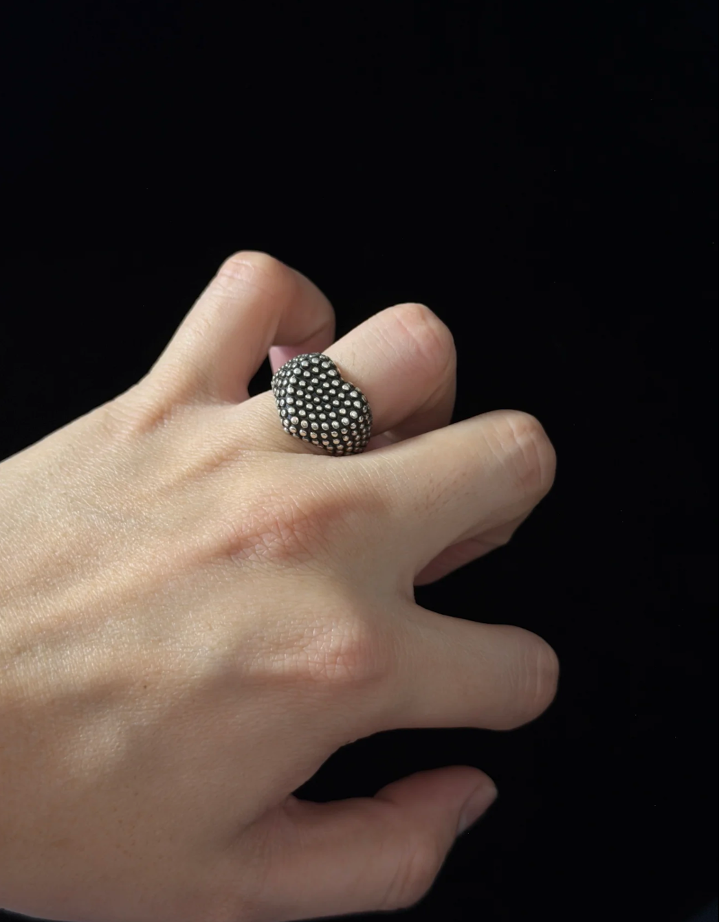 Cortis Martin 2Pcs Yin Yang & Heart Studded Vintage Punk Rings Set