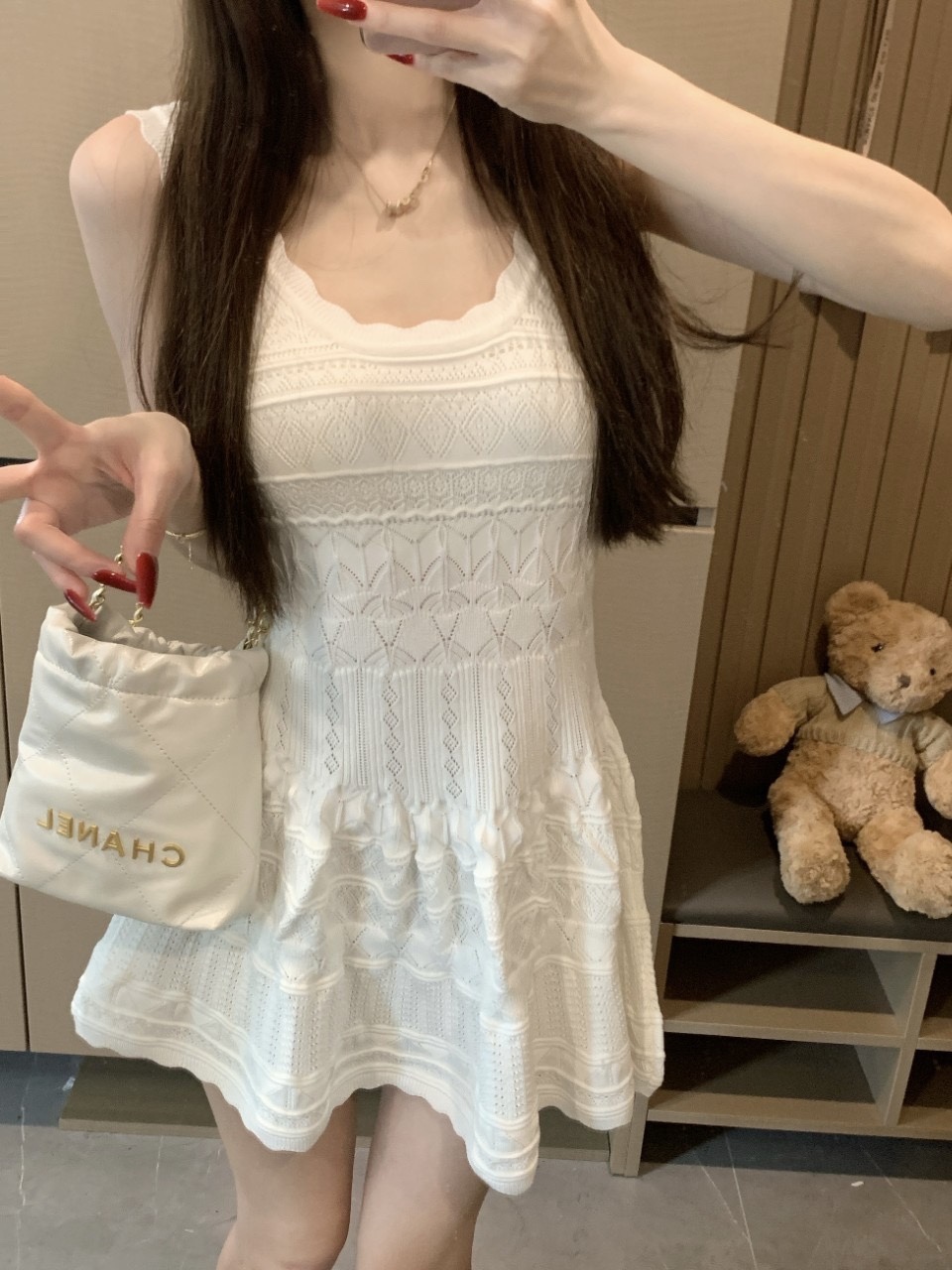 Babymonster Ahyeon inspired White Lace Knit Sleeveless Dress